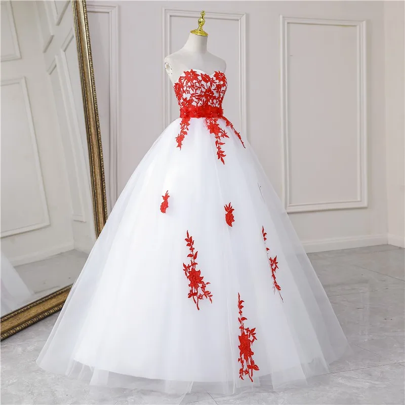 wedding dress for women 2021 New 5 Colors Fashion Classic Sweet Strapless Quinceanera Dresses Party Prom Dress Lace Embroidery Ball Gown Plus Size red wedding dresses