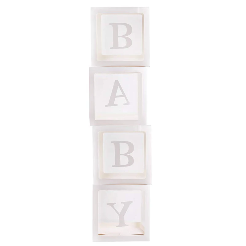 

Baby Shower Party Decoration - 4 Transparent Balloons with Letters, Decorative Boxes for Boys and Girls, Personalized BABY Desig
