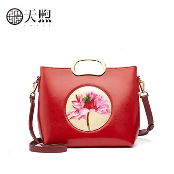 

Pmsix Women Genuine Leather bag fashion luxury handbags women bags designer bags famous brand women bags embroidery bag tote