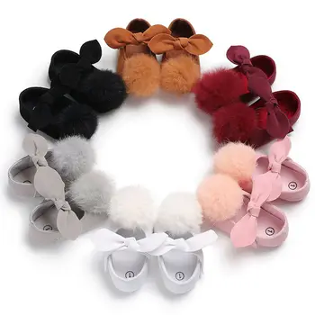 

PUDCOCO New Hot Toddler Infant Baby Girl Princess Leather Party Bowknot Shoes Cute Plush Crib shoes 0-18M