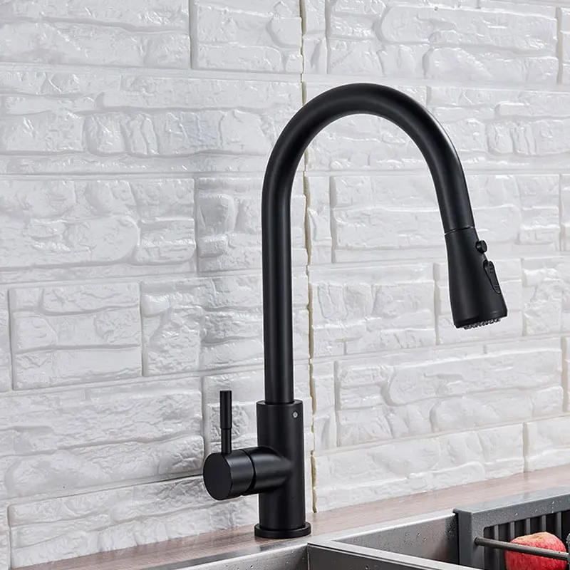 chrome brushed orb Pull Out Kitchen Faucet Silver Single Handle Nickel Kitchen Tap Single Hole Handle Swivel Sprayer Water Mixer - Цвет: black