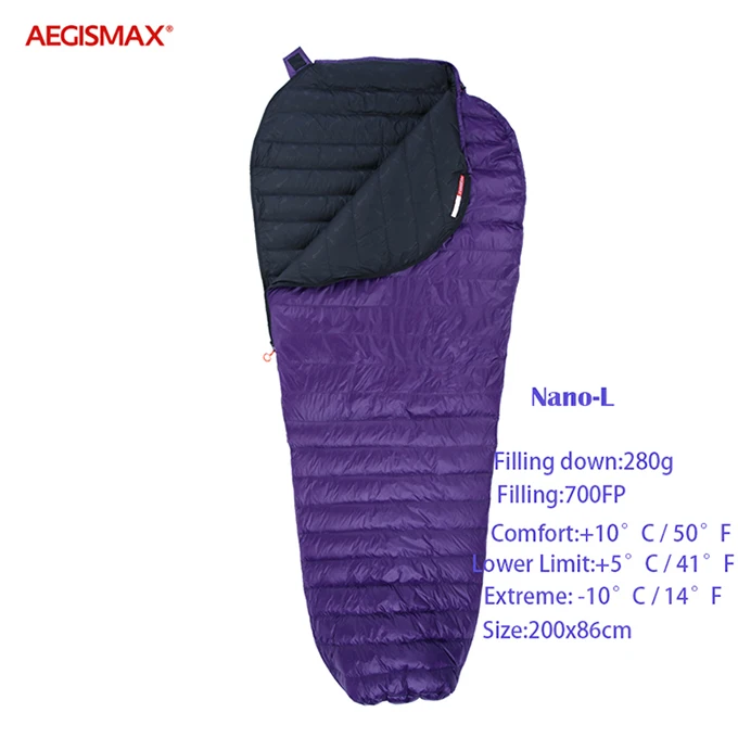 Nano-Purple-L AEGISMAX Nano Nano2 Открытый Кемпинг Сверхлегкий Мумия белый гусиный пух три сезона спальный мешок нейлоновый мешок портативный Сращивание - Цвет: Nano-Purple-L