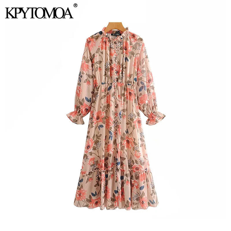 Vintage Elegant Floral Print Chiffon Maxi Dress Women 2020 Fashion Long Sleeve Elastic Waist Ruffled Female Dresses Vestidos Vintage Elegant Floral Print Chiffon Maxi Dress Women 2020 Fashion Long Sleeve Elastic Waist Ruffled Female Dresses Vestidos