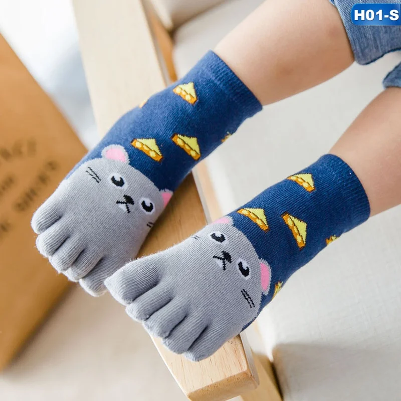 Kawaii/Детские носки хлопковые носки с животными для мальчиков и девочек дешевые носки с носком для детей пять носок с пальцами От 3 до 7 лет/От 7 до 12 лет - Цвет: 01