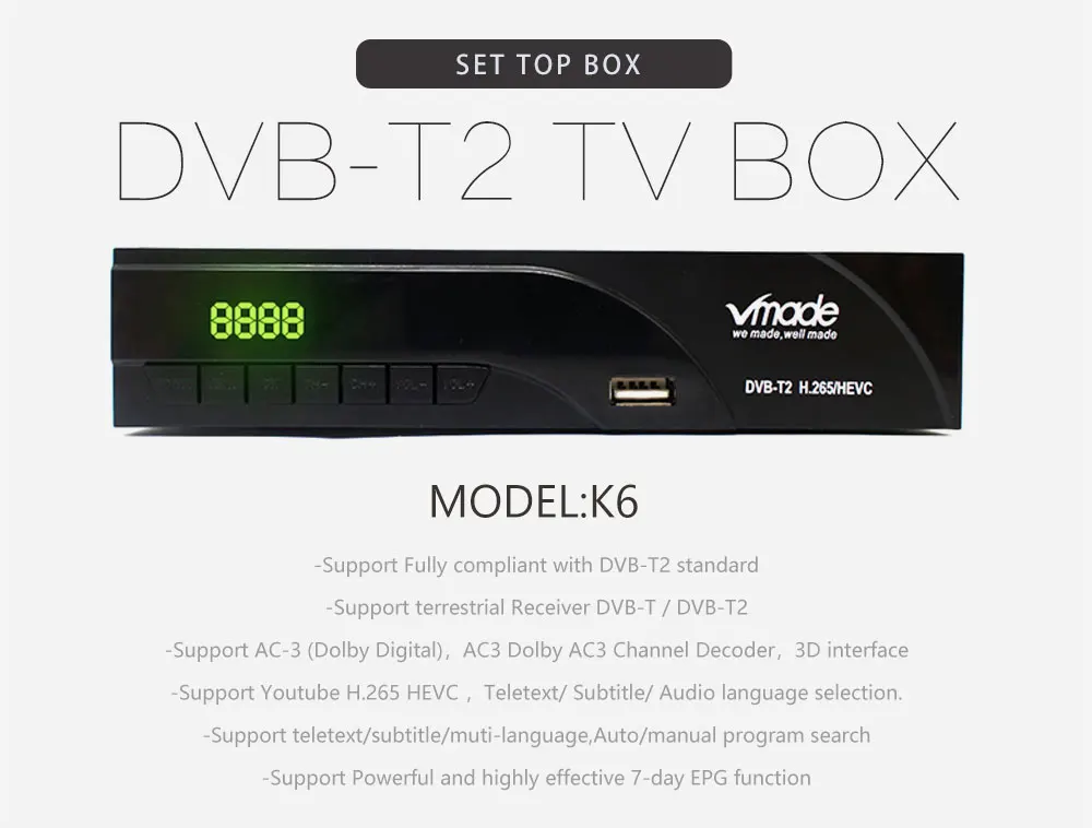 DVB T2 k6 PLUS ТВ тюнер ТВ эфирный приемник DVB-T2 H.265 Поддержка RJ45 wifi AC3 HDMI телеприставка для Европы/России/Коламбия