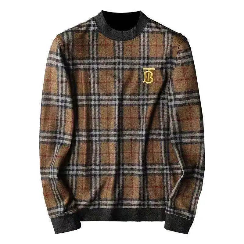 

Europe and the United States foreign trade products popular logo printed grid round collar fleece male qiu dong season light and