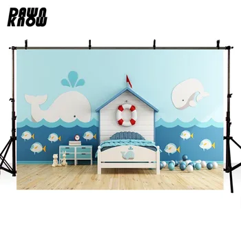 

DAWNKNOW Cartoon Delphinus Photography Background Wedding Photocall Blue Wall Photographic Backdrop Photo Studio Children lv2611