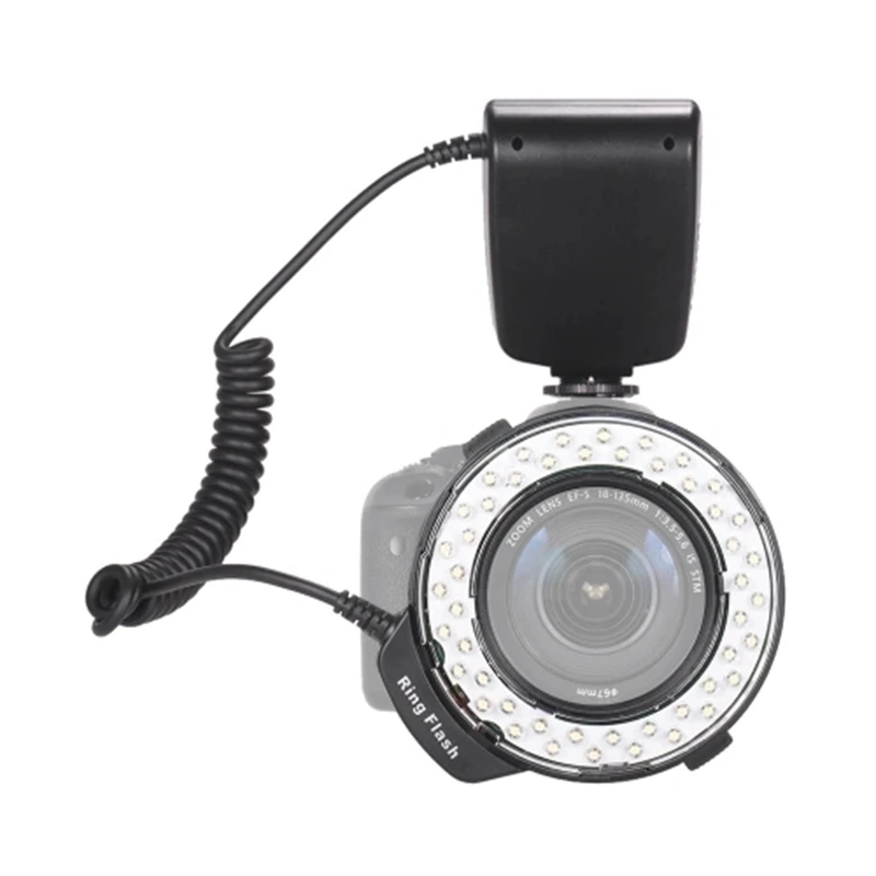 HD-130 Macro LED Ring Flash Light LCD Display 3000-15000K GN46 Power Control with 3 Flash Diffusers 8 Adapter Rings for Canon Ni