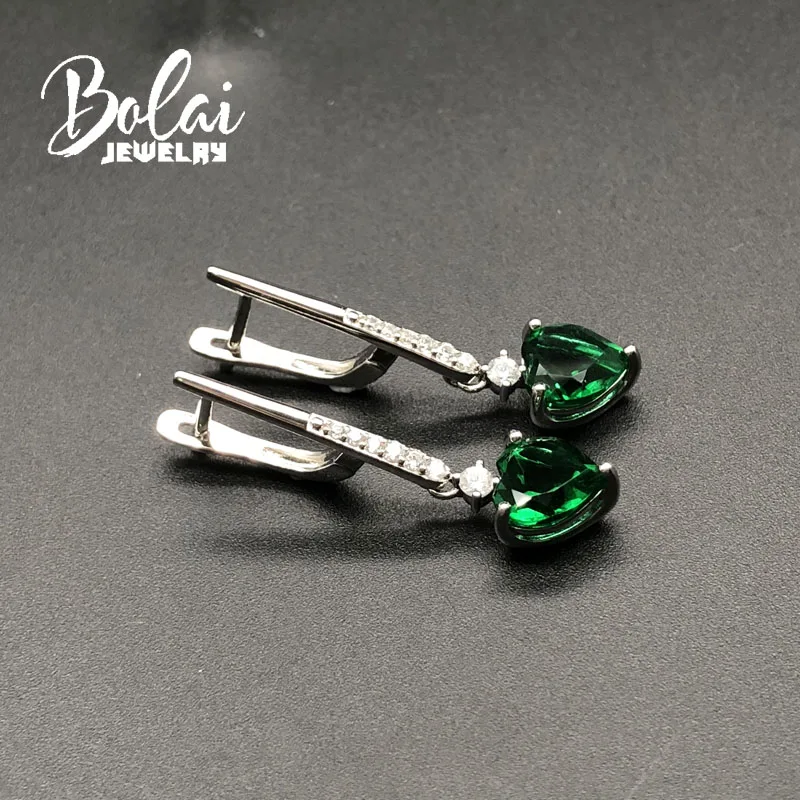Bolaijewelry, создан нано зеленый изумруд длинный стиль застежка серьги 925 стерлингового серебра ювелирные украшения для девочек вечерние или повседневные