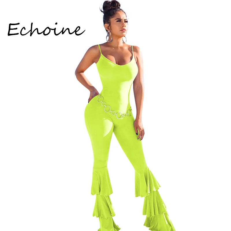

Echoine Fashion Spaghetti Straps Jumpsuit Sleeveless Backless Solid Color Bodysuit Long Rompers Womens Jumpsuit Overalls 4 Color
