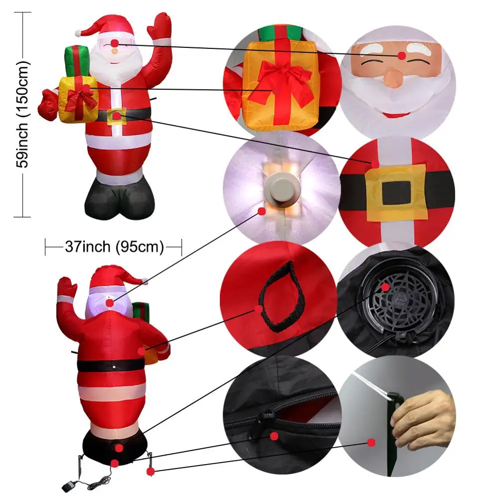 OurWarm 150cm Christmas Inflatable Santa Claus Night Light Figure Outdoor Garden Toys Christmas Party Decorations New Year