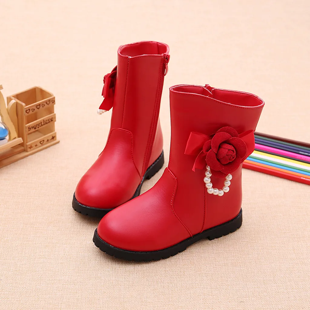 Модная обувь для маленьких принцесс; кожаные ботинки с цветочным принтом; модные детские ботинки; теплые зимние ботинки для малышей