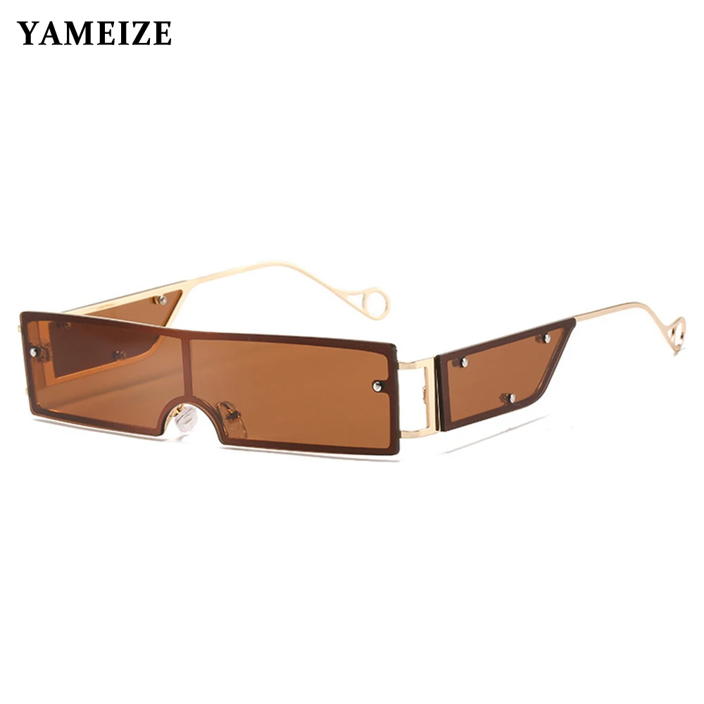 

YAMEIZE Fashion Punk Sunglasses Women 2020 Luxury Brand Small Rectangle Metal Frame Flat Top Sun Glasses Rimless Vintage Eyewear