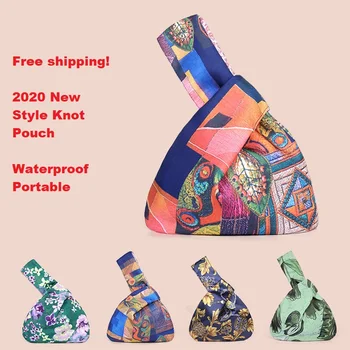 

Cotton Japanese Style Wrist Bag Sleeve Knot Pouch Portable Purse Canvas Tote Women's Bag For Walking Handbag Key Phone Pouch