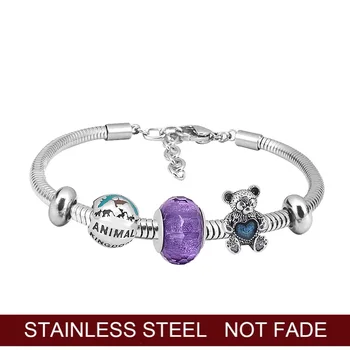 

NEW Bear Adjustable Charm Bracelet Silver Color animal beads Bracelet Women Fashion jewelry Wholesale Accessories Gift