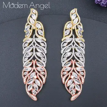 

ModemAngel Clear Mirco Pave Leaf Water Drop Dangle Earring Great Design Cubic Zirconia Fashion Earring brincos para as mulheres