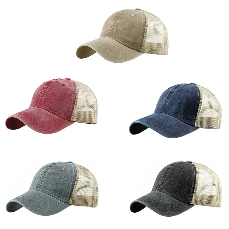 

Baseball Cap Women Men Patchwork Thin Breathable Mesh Peaked Hat Headwear Outdoor Sports Wear With Adjustable Back Closure