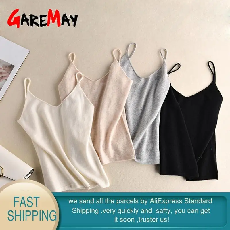 GareMay Women Knitting spaghetti Strap Top Halter V Neck Camisole Women'S Basic Casual Sleeveless knited Tank Tops Summer Female ► Photo 2/6