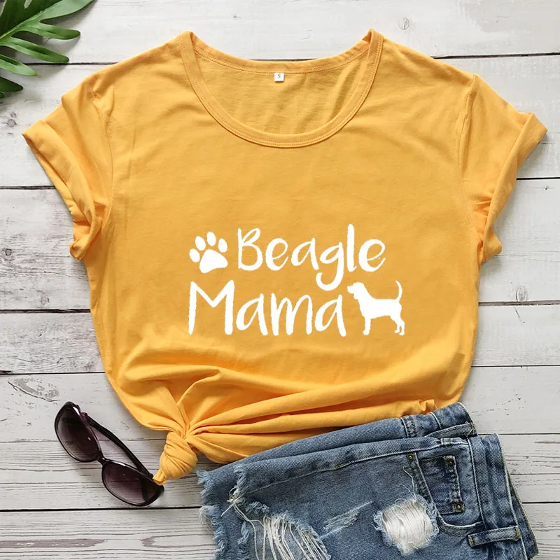 yellow-white text Новое поступление, забавная Женская футболка из хлопка с принтом Beagle Mama, футболки для любителей собак, подарок для мамы, футболки Mom - Цвет: yellow-white text