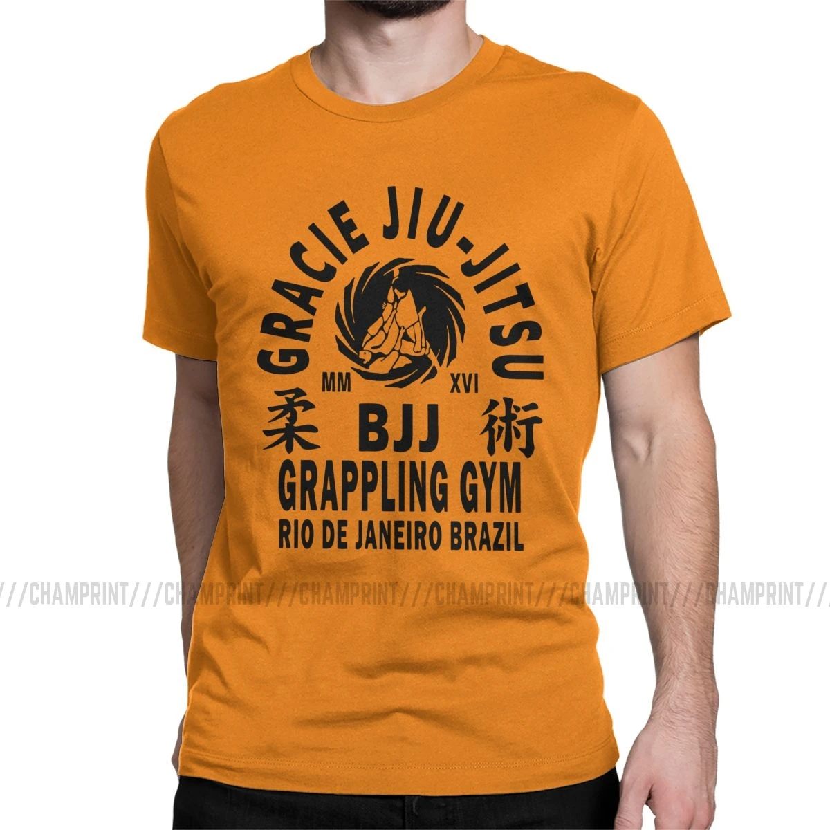 Gracie Jiu футболка с надписью jitsu мужские хлопковые футболки айкидо каратэ муайтай Страйк кунг-фу бой дзюдо короткий рукав Футболка размера плюс Топы - Цвет: Оранжевый