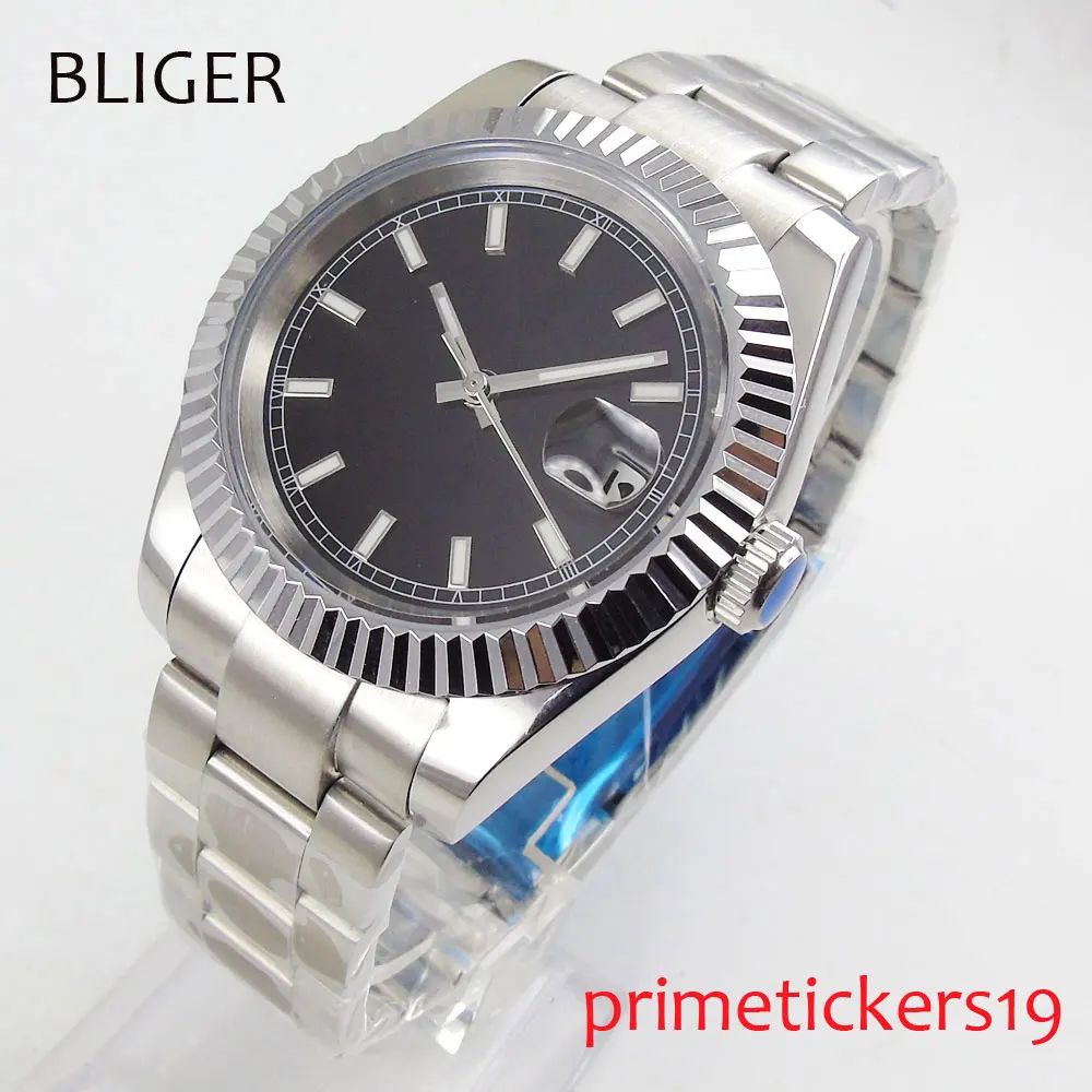 

Luxury 36/39 mm BLIGER Black Nologo Dial Luminous Hands Date Mental Band MIYOTA 8215 PT5000 Automatic Movement Men's Watch