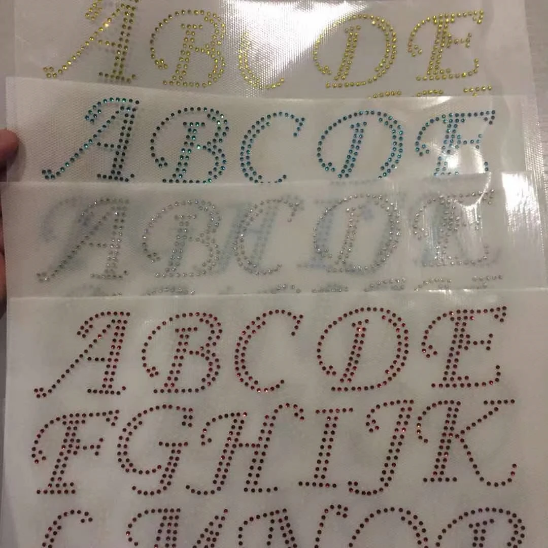 52PCs /lot Beautiful A-Z Capital Hotfix Rhinestone English Alphabet Letter  Rhinestones Transfer Design Iron on Stickers