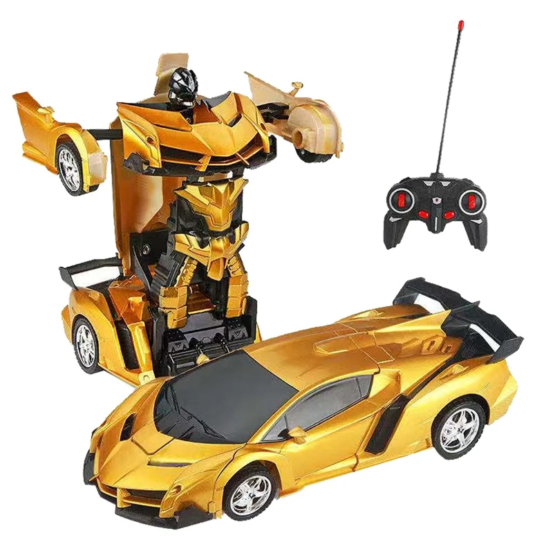 1/18 Electric Telecontrol Car 1 Button Remote Control Deformable Vehicle Robot Simulation Deformation Car Model Cool Toys Gift - Цвет: Gold no battery