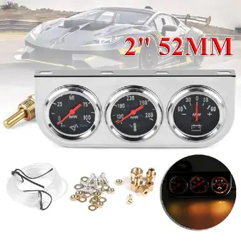 

Universal 2inch 52mm Chrome Oil Pressure Water Temp Volt Triple Gauge Set 3 in 1 Car Meter