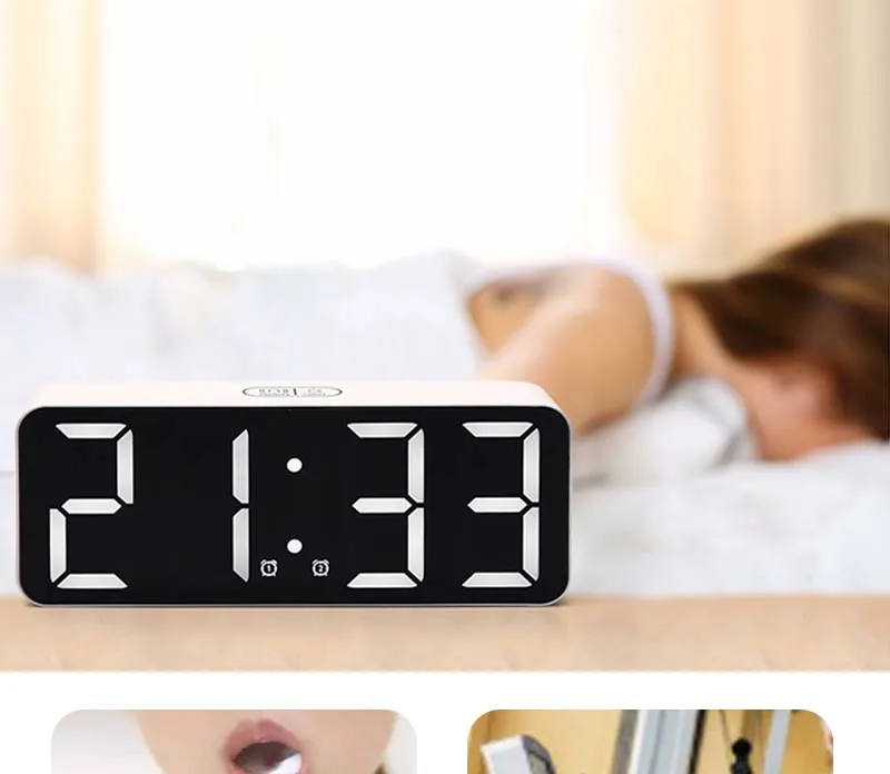 LED Digital Alarm Clock Temperature Date Display Desktop Mirror Clocks Home Table Decoration Electronic Clock