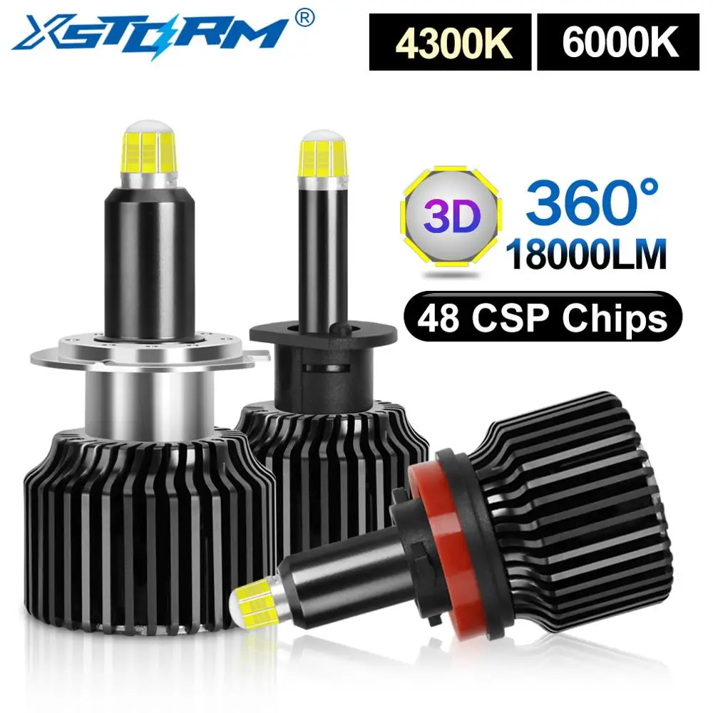 2pcs 48 CSP H1 H3 H7 LED Bulb H8 H11 9005 HB3 9006 HB4 Canbus 3D 360 Degree Car Headlight 18000LM Auto Fog Lights Turbo Led H7