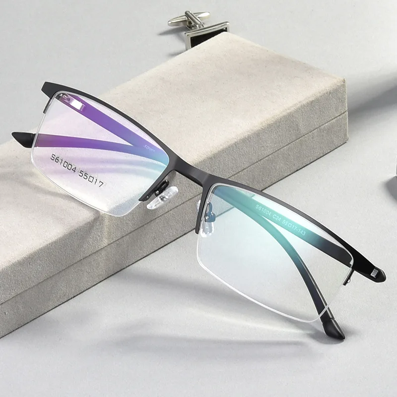 Business Half Rim Men Glasses Frame Metal Alloy Eyeglasses Fashion