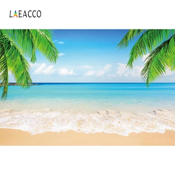 

Laeacco Summer Photophone Sea Beach Coconut Tree Green Leaf Photo Background Photography Backdrop For Baby Portrait Party Decor