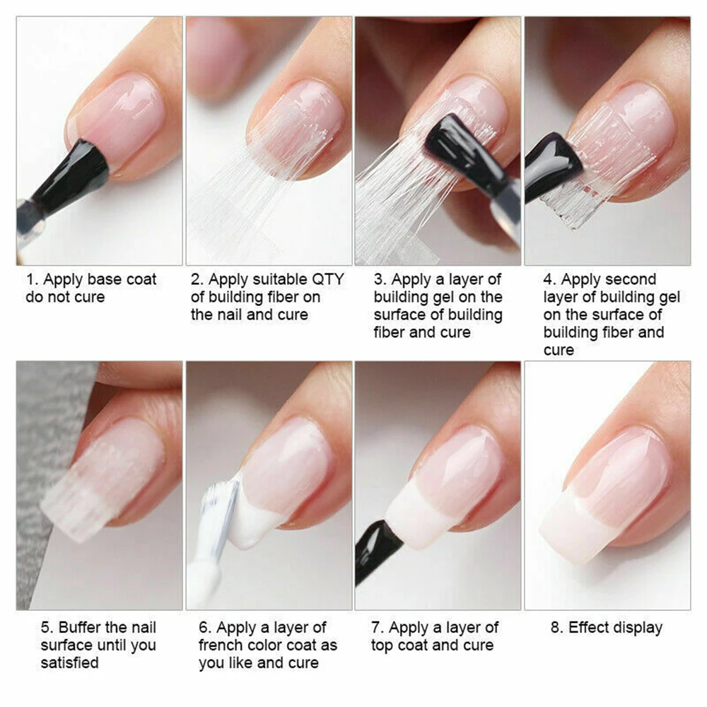 10 шт./компл. наращивание ногтей волокна Fibernails наращивания ногтей акрилом Советы Набор волокна шелка наращивание ногтей пакет волокно гвозди строительный гель