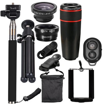 

10PCS 8X Telephoto Mobile Phone Lens Detachable Clip-on Lens Wide Angle+Fish Eye+Macro Lens+Selfie Stick+Tripod for photography