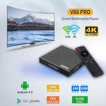 

V88 PRO Smart TV Box Android 9.0 Multimedia Player HDR HD 3D Rockchip 3228A DDRIII 2GB 16GB 5G WIFI 2K DLNA VP9 H.265 IR