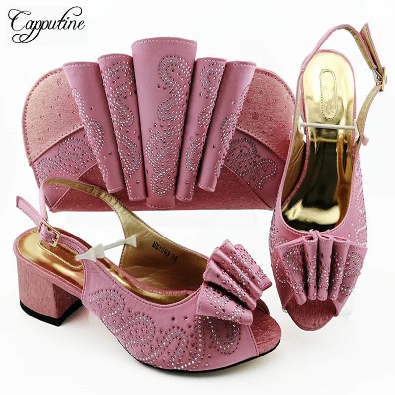 

Capputine Latest Italian Rhinestone Shoes With Matching Bag Set New African Ladies Shoes And Bag Italian Party Shoes On Stock