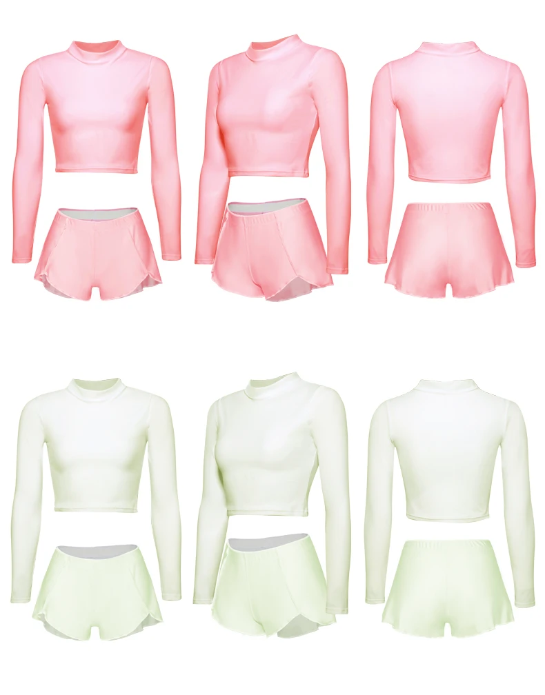 Bodysuit + Running shorts Bodysuit Long sleeved bodysuit running suit glossy high elastic round neck training suit Running gear
