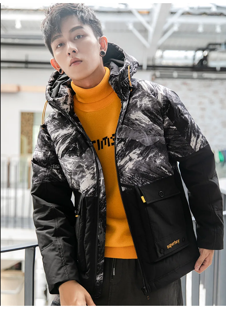 Men down jacket new fashion autumn winter male down coats waterproof warm zipper youth camouflage thick hooded outerwear