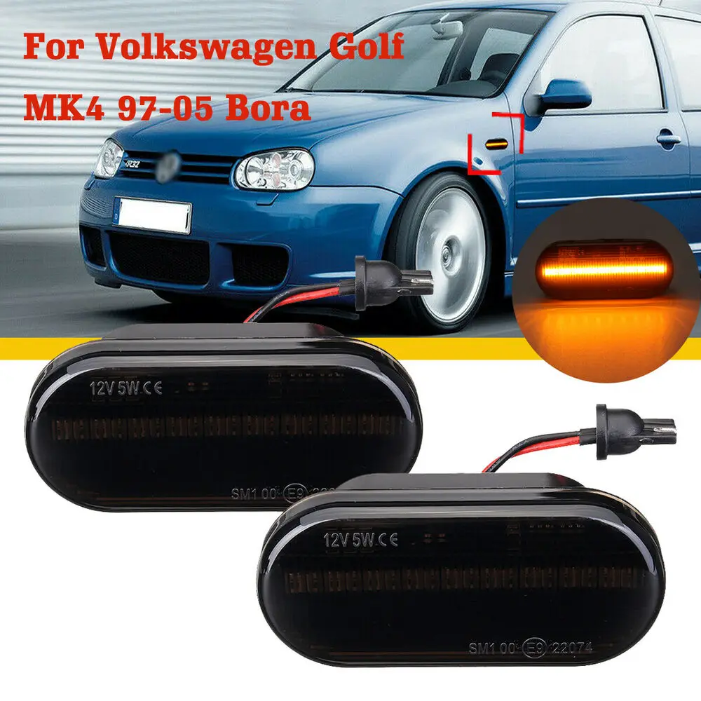 

2pcs Car Light Source Smoke Lens Turn Signal Lamp Amber LED Side Marker Indicator Lights for Volkswagen Golf MK4 Bora 1997-2005