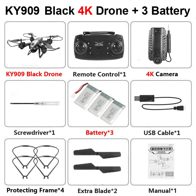 KY909 складной Профессиональный Дрон с камерой 4K HD WiFi FPV широкоугольный оптический поток RC Квадрокоптер Вертолет игрушки E520S SG106 - Цвет: B 4K 3B