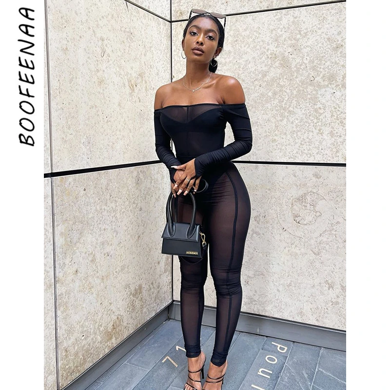 Black mesh jumpsuit Clearance