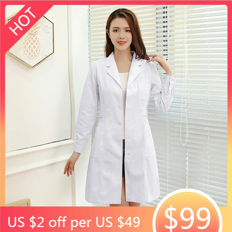 Thickening in autumn and winter ladies White coat laboratory Robe science lab coat beauty salonSlim uniform clothing