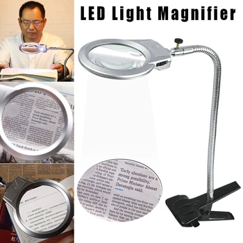 

Lighted LED Lamp Magnifier Clip Table Top Desk Reading 2.25X 5X Magnifying KQS8