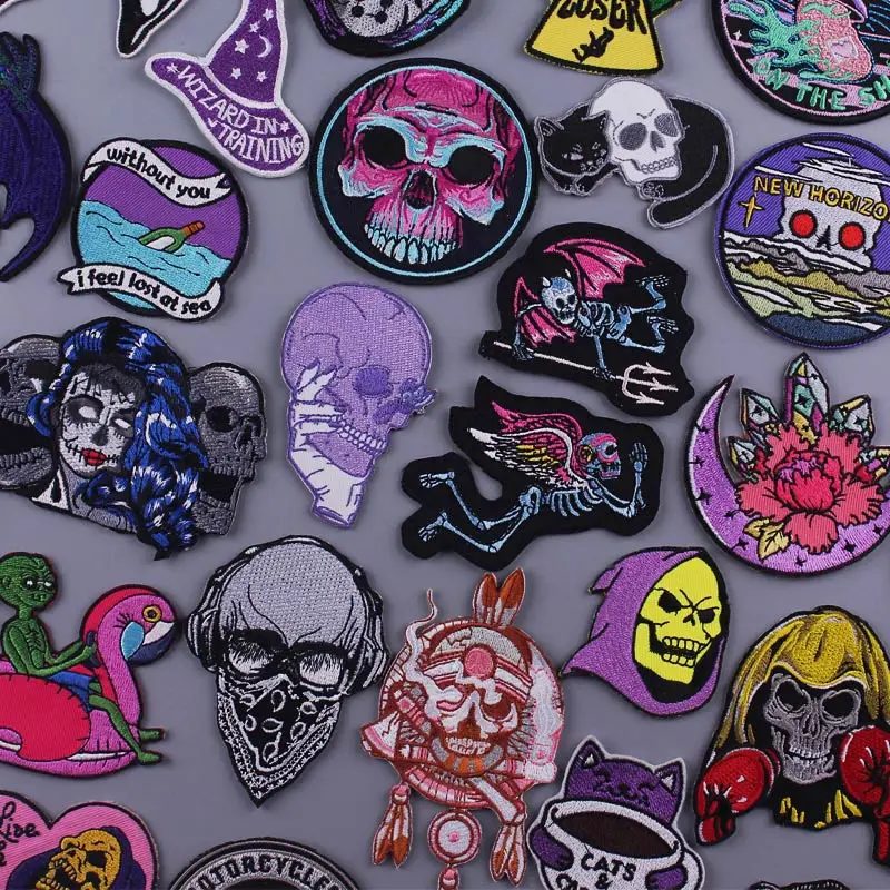 Buy Skull Punk Patches for Clothing Embroidery Stripes Badges Sewing  Decoration Clothes Stickers Iron on Patches Appliques Online - 360  Digitizing - Embroidery Designs