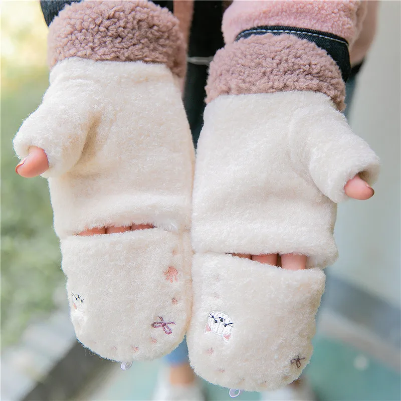 Cat Paw Paw girls sweet wind bow embroidery lanyard package refers to the warm gloves thick winter women's gloves