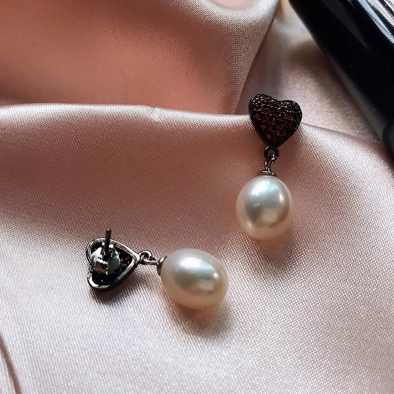 11,11 Глобальный фестиваль покупок красное сердце твердые серебряные белые висячие серьги из натурального жемчуга Серебро 925 пресноводные жемчужные ювелирные изделия