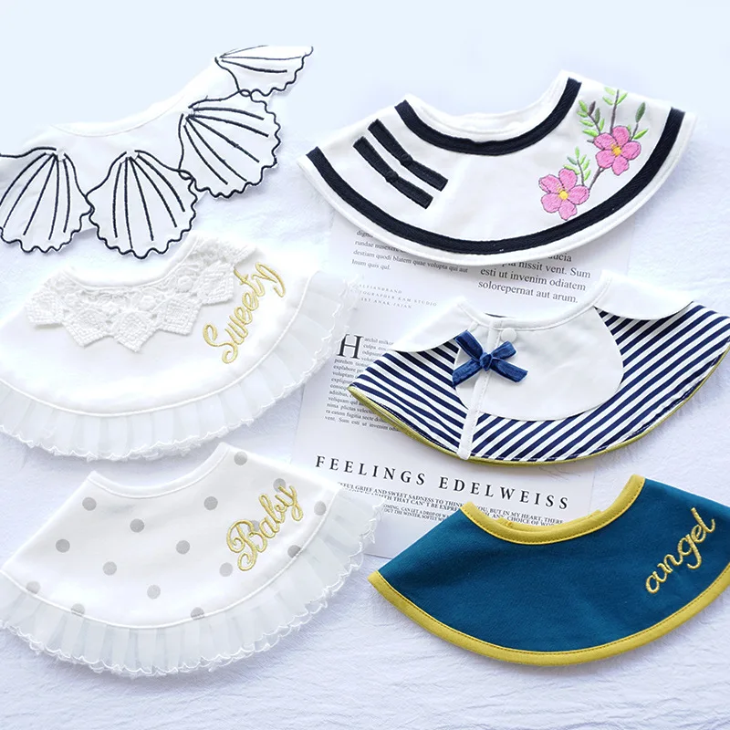 

INS Korean Newborn Baby Cute Bibs Decoration On Party Fake Collar Infant Baby Cotton Burp Cloths Feeding Bib Embriodery Lace