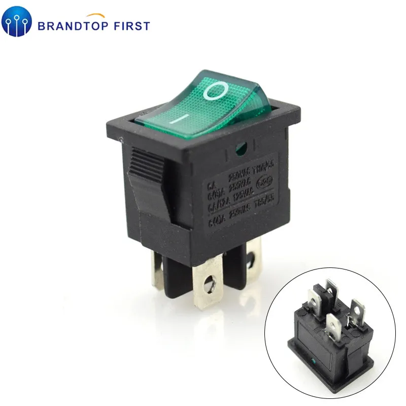 KCD1 ВКЛ-ВЫКЛ 4 Pin лодка автомобиля кулисный переключатель 21*15 мм 6A/250V 10A/125V AC красный цвет желтый, синий; размеры 34–43 зеленый светильник Siwtch