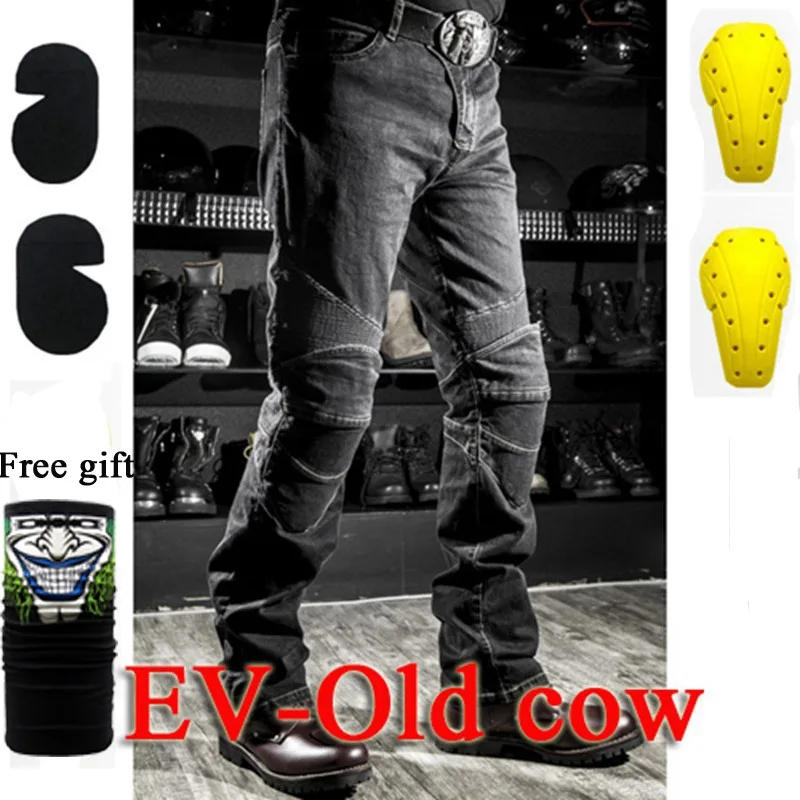 F-EV-Old cow Black B Новинка UB718 мотоциклетные брюки мужские мото джинсы Защитное снаряжение для езды на мотоцикле мотобрюки для мотокросса эндуро брюки - Цвет: F-EV-Old cow Black B