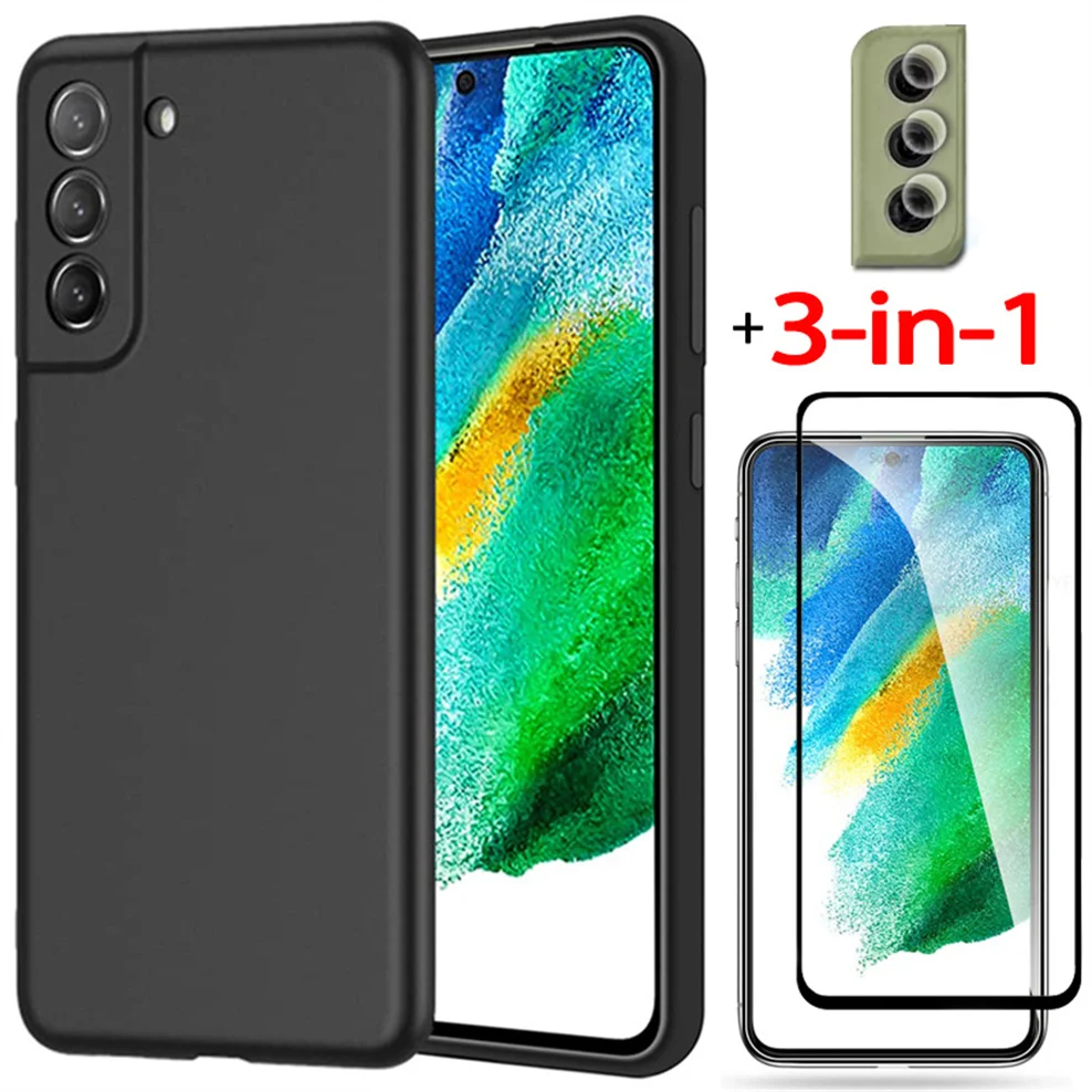 Vetro Temperato + Tpu Custodia Per Samsung S21 Fe Case Posteriore Morbida Anti-Shock Custodia S21 Fe Samsung S21Fe Custodie Per Telefoni Samsung S 21 